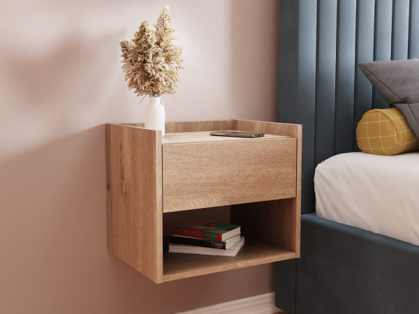 GFW Harmony Wall Mounted Bedside Tables Pair Oak Bedside Chest