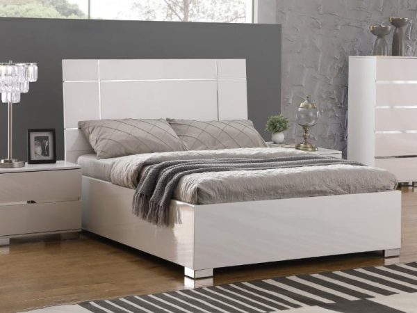 Heartlands Furniture Helsinki High Gloss Bed in White King Size White Wooden Bed