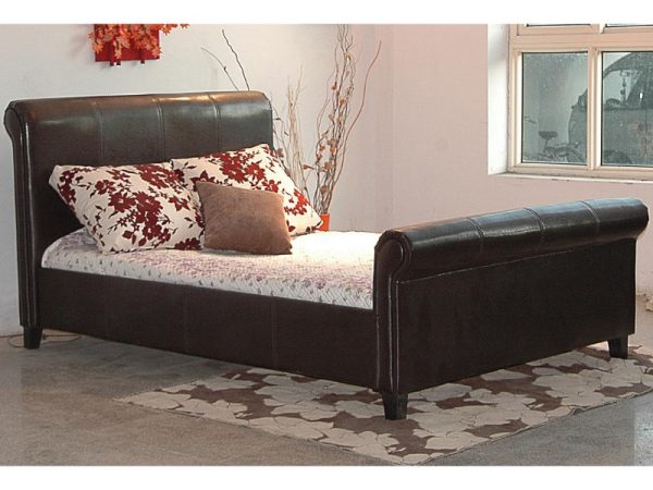 Heartlands Furniture Henley PU Faux Leather Bed Double Brown Leather Bed