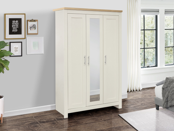 Birlea Highgate 3 Door Wardrobe with Mirror Highgate Cream Wardrobe