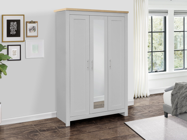 Birlea Highgate 3 Door Wardrobe with Mirror Highgate Grey Wardrobe