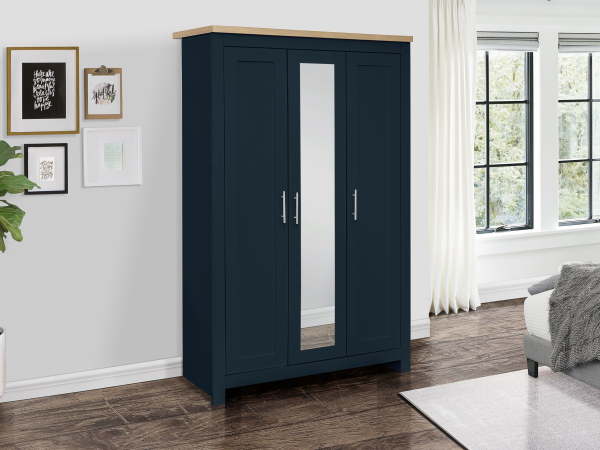 Birlea Highgate 3 Door Wardrobe with Mirror Highgate Blue Wardrobe