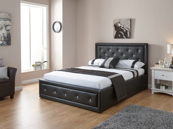 GFW Hollywood Black Ottoman Double Ottoman Bed