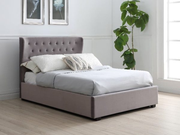 Furniture Express Keira King Size Grey Velvet Ottoman Bed