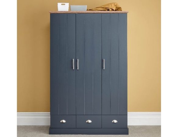 GFW Kendal 3 Door 3 Drawer Wardrobe Slate Blue Wardrobe