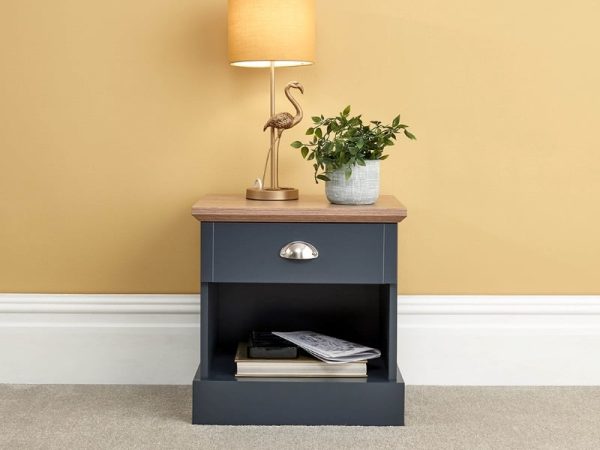 GFW Kendal 1 Drawer Bedside Table Slate Blue Bedside Chest