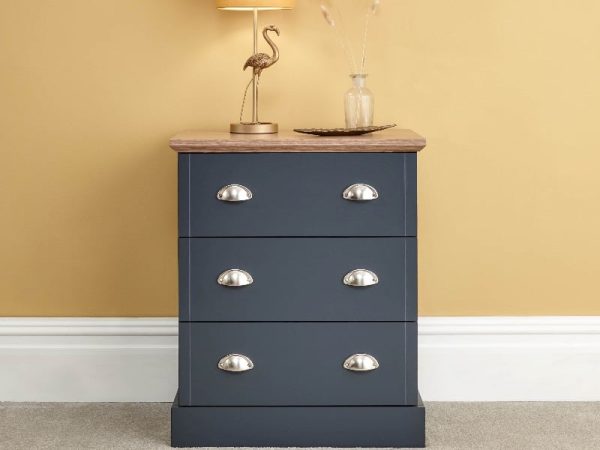 GFW Kendal 3 Drawer Chest Slate Blue Drawer Chest