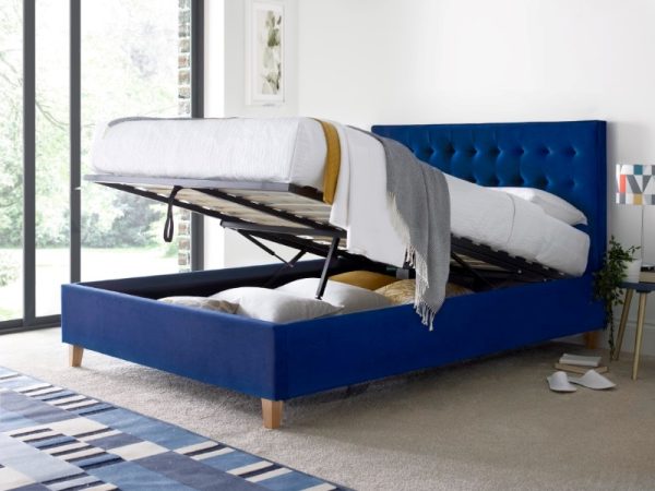 Bedmaster Kingham Velvet Ottoman King Size Blue Velvet Ottoman Bed