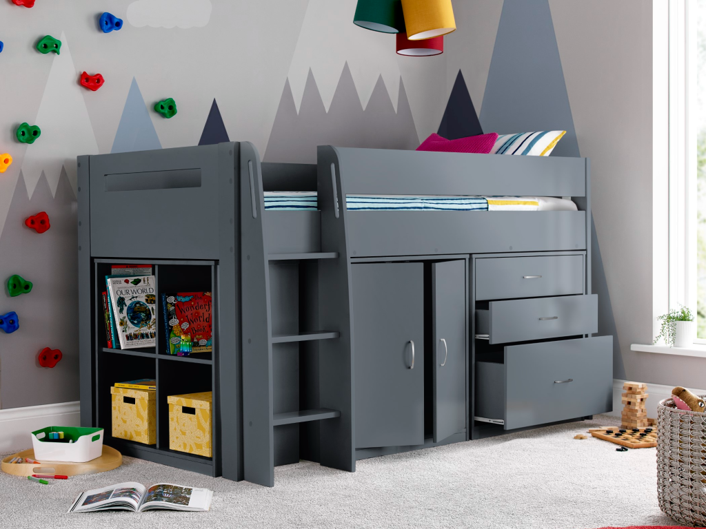 Bedmaster Lacy Storage Mid Sleeper Single Wood Grey Mid Sleeper