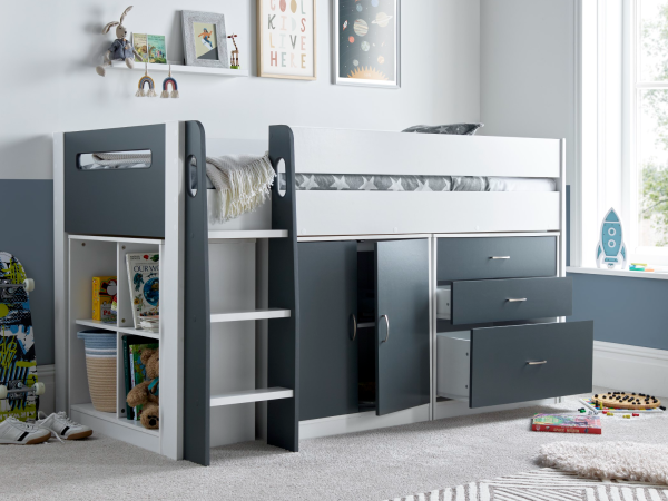 Bedmaster Lacy Storage Mid Sleeper Single Grey and White Mid Sleeper