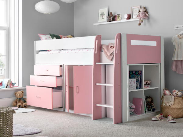 Bedmaster Lacy Storage Mid Sleeper Single Pink Mid Sleeper