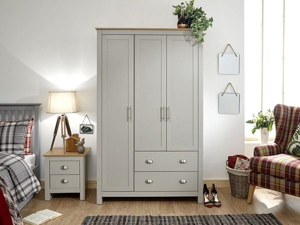 GFW Lancaster 3 Door 2 Drawer Wardrobe Paint Grey Wardrobe