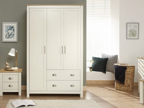 GFW Lancaster 3 Door 2 Drawer Wardrobe Paint Cream Wardrobe