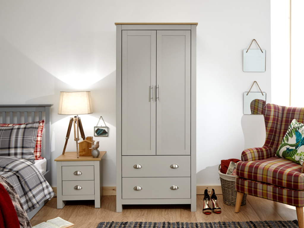 GFW Lancaster 2 Door 2 Drawer Wardrobe Paint Grey Wardrobe