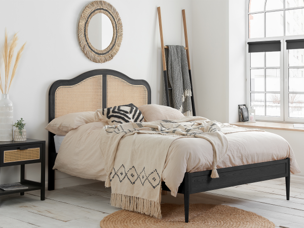 Birlea Leonie Rattan Bed Double Black Wooden Bed