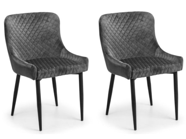 Julian Bowen Luxe Velvet Dining Chair Grey Pair Dining Room Chair