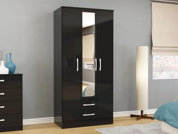 Birlea Lynx 3 Door 2 Drawer Wardrobe Black Wardrobe