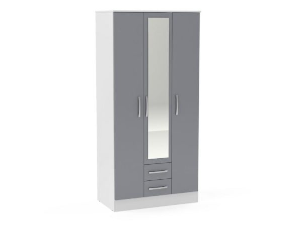 Birlea Lynx 3 Door 2 Drawer Wardrobe White and Grey Wardrobe