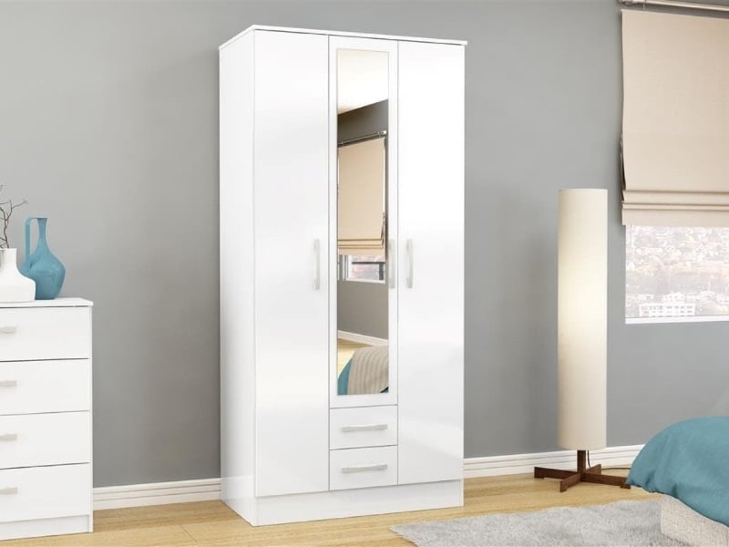 Birlea Lynx 3 Door 2 Drawer Wardrobe White Wardrobe