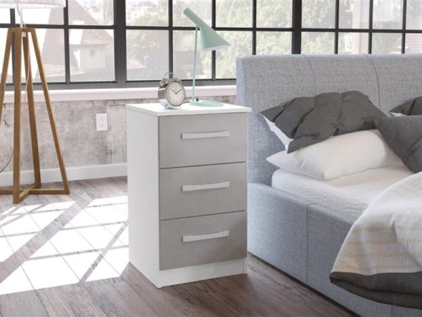 Birlea Lynx 3 Drawer Bedside White and Grey Bedside Chest