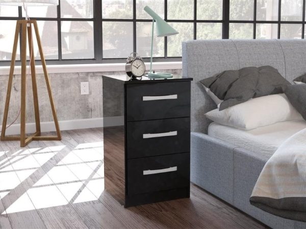 Birlea Lynx 3 Drawer Bedside Black Bedside Chest