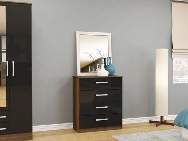 Birlea Lynx 4 Drawer Chest Walnut Black Drawer Chest