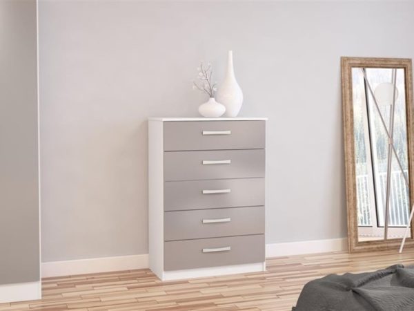 Birlea Lynx 5 Drawer Chest White and Grey Drawer Chest