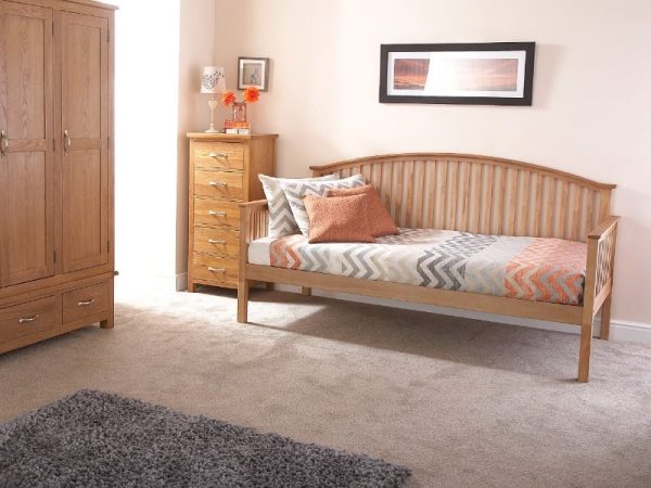 GFW Madrid Wooden Day Bed Only Single Oak Stowaway Bed