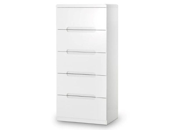 Julian Bowen Manhattan 5 Drawer Narrow Chest White Drawer Chest