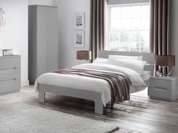 Julian Bowen Manhattan High Gloss Bed Double Grey Wooden Bed