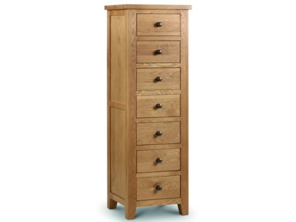 Julian Bowen Marlborough 7 Drawer Narrow Chest Oak Drawer Chest