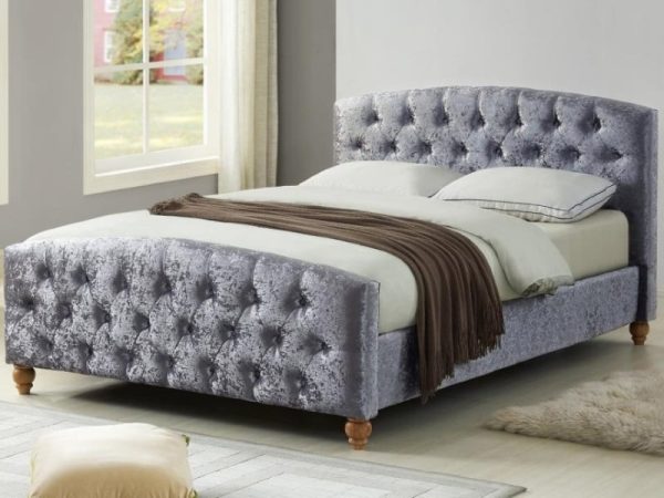 Heartlands Furniture Millbrook Crushed Velvet Silver Double Fabric Bed