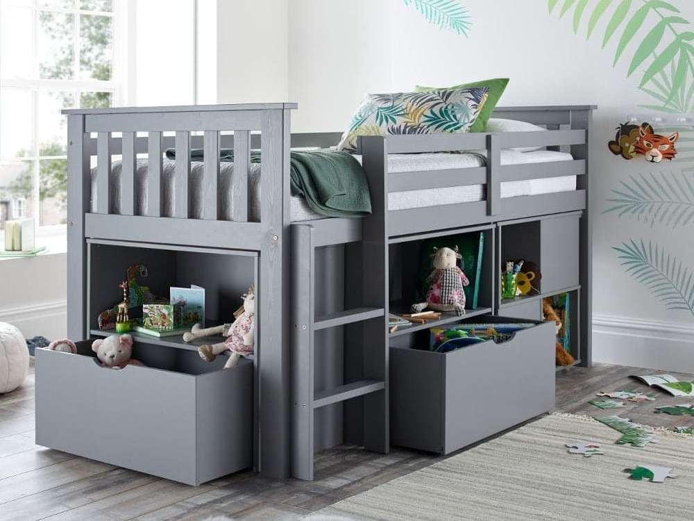 Bedmaster Milo Mid Sleeper Single Wood Grey Kids Bed