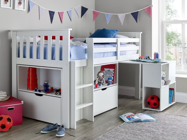 Bedmaster Milo Mid Sleeper Single White Kids Bed