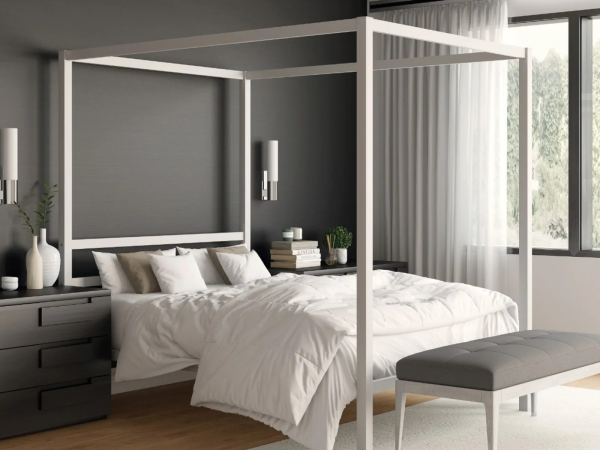 Dorel Modern Metal Canopy Bed Double White Metal Bed