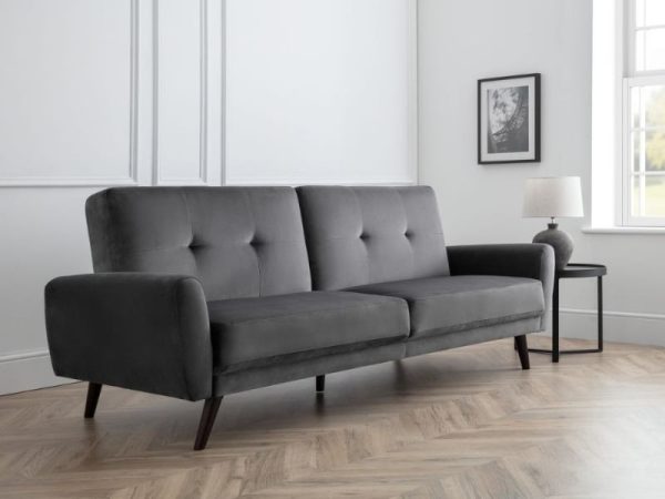 Julian Bowen Monza Fabric Sofa Bed Small Single Grey Velvet Sofa Bed