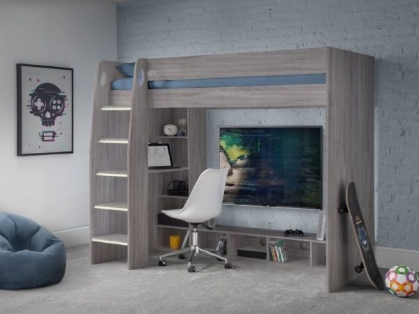 Julian Bowen Nebula Gaming Bed Single Grey Oak High Sleeper