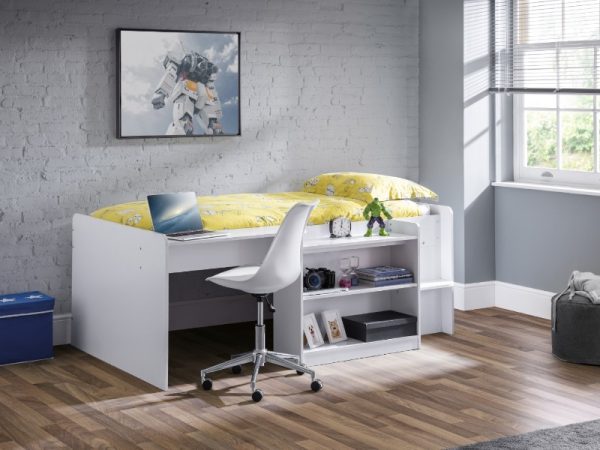 Julian Bowen Neptune Midsleeper with Desk Single White Mid Sleeper