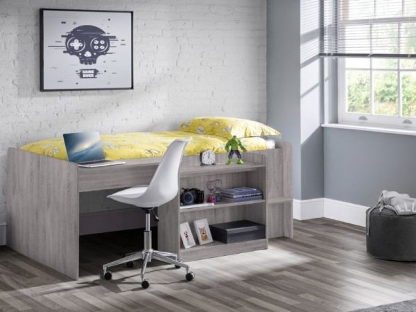 Julian Bowen Neptune Midsleeper with Desk Single Grey Oak Mid Sleeper