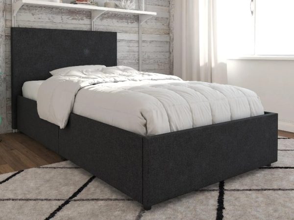 Dorel Novogratz Kelly Single Dark Grey Linen Fabric Bed