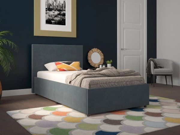 Dorel Novogratz Kelly Single Navy Blue Linen Fabric Bed