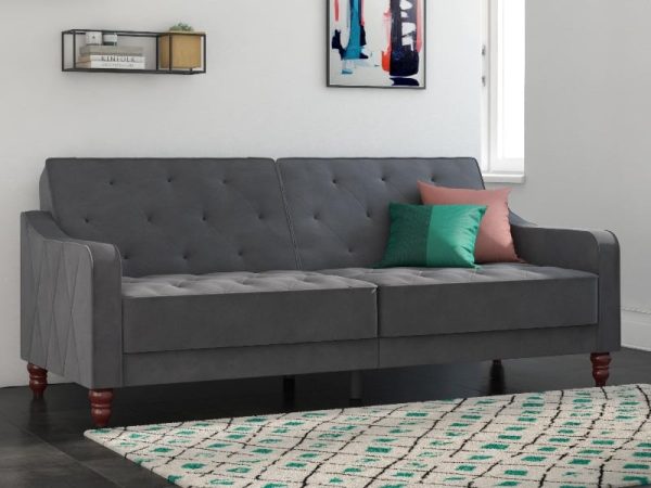 Dorel Novogratz Vintage Tufted Grey Velvet Sofa Bed