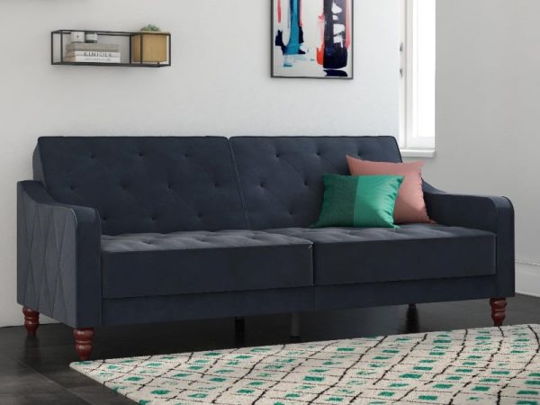 Dorel Novogratz Vintage Tufted Blue Velvet Sofa Bed