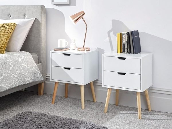 GFW Nyborg 2 Drawer Bedside Pair White Bedside Chest