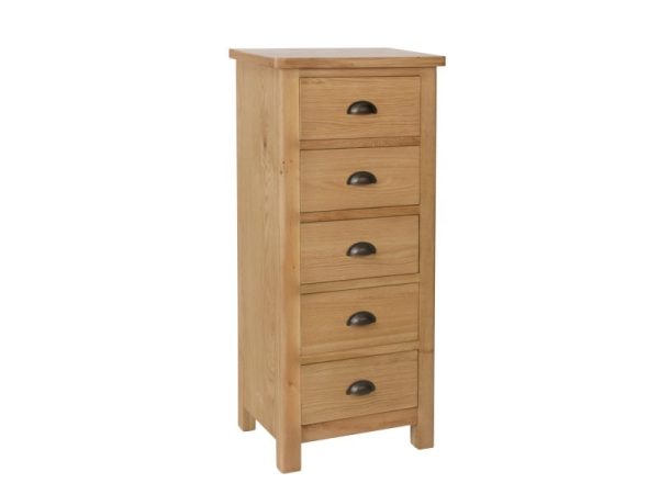 Furniture Express Omega 5 Drawer Narrow Chest Oak Drawer Chest