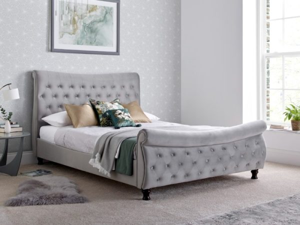 Bedmaster Oxford Chesterfield Double Grey Velvet Fabric Bed