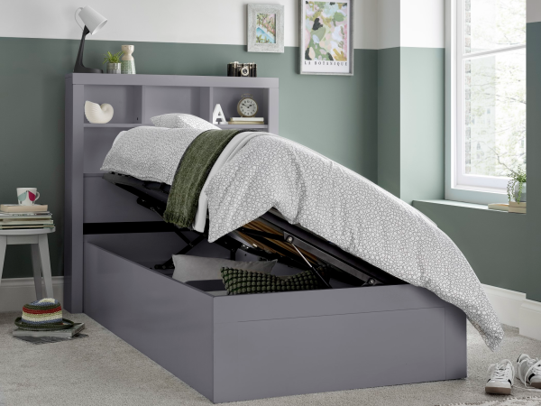 Bedmaster Oscar Single Wood Grey Ottoman Bed