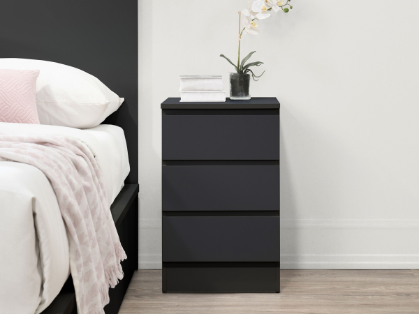 Birlea Oslo 3 Drawer Bedside Black Bedside Chest