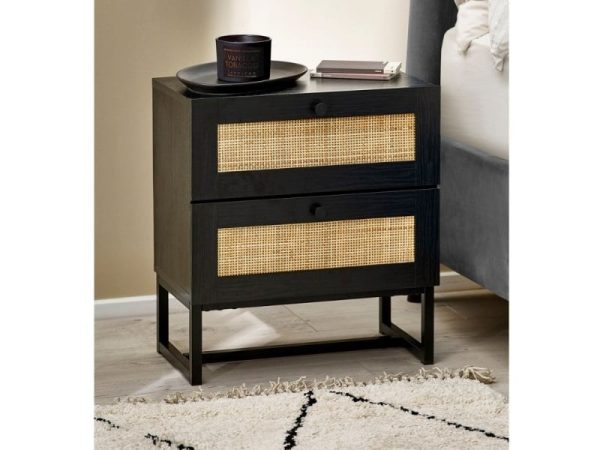 Julian Bowen Padstow 2 Drawer Bedside Black Bedside Chest