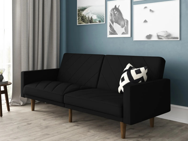 Dorel Paxson Linen Sofa Bed with Wooden Feet Black Linen Sofa Bed